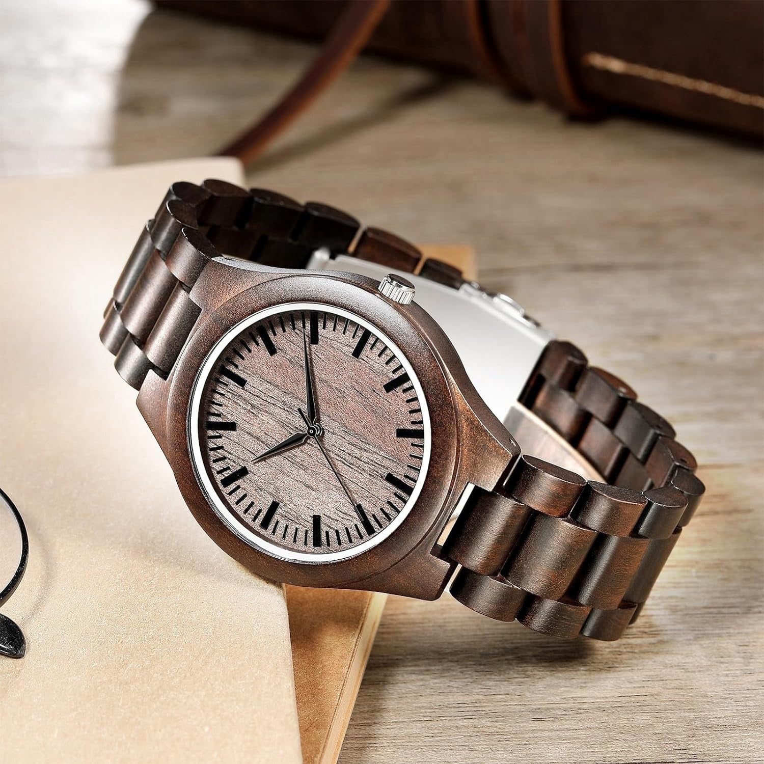Engraved Wooden Watches for Men - Handmade Mens Wood Watches for Husband Boyfriend Dad Son Gifts