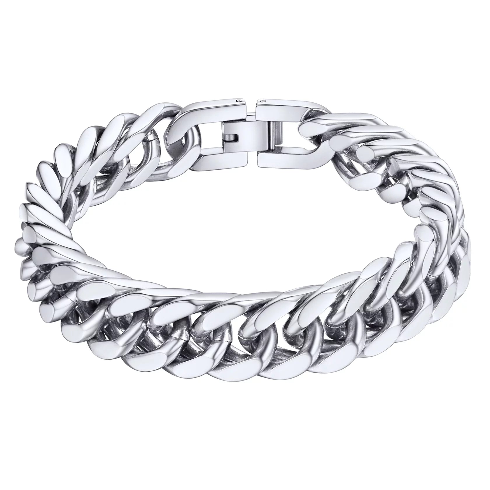 12Mm Mens Silver Cuban Chains Bracelets Chunky Stainless Steel Franco Link Bracelet for Boys Fashion Hand Bracelet Christmas Gift, 21Cm/8.3"