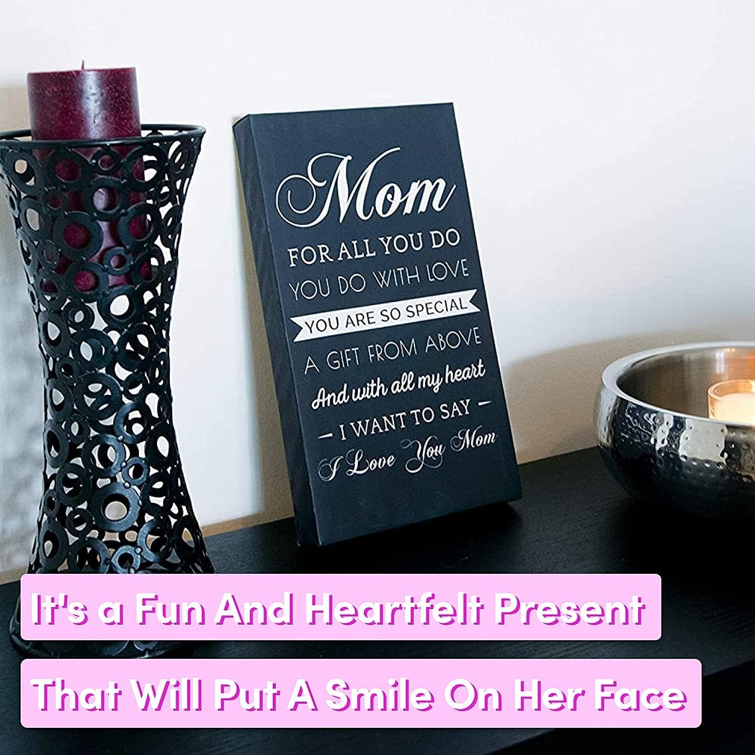Canvas Wall Art Mom Gifts - Hangable Home Decor Gifts for Mom - Unique Birthday Gifts for Mom, Gifts from Daughter - 14 X 8 X 1.5 Inches (Black/Canvas)