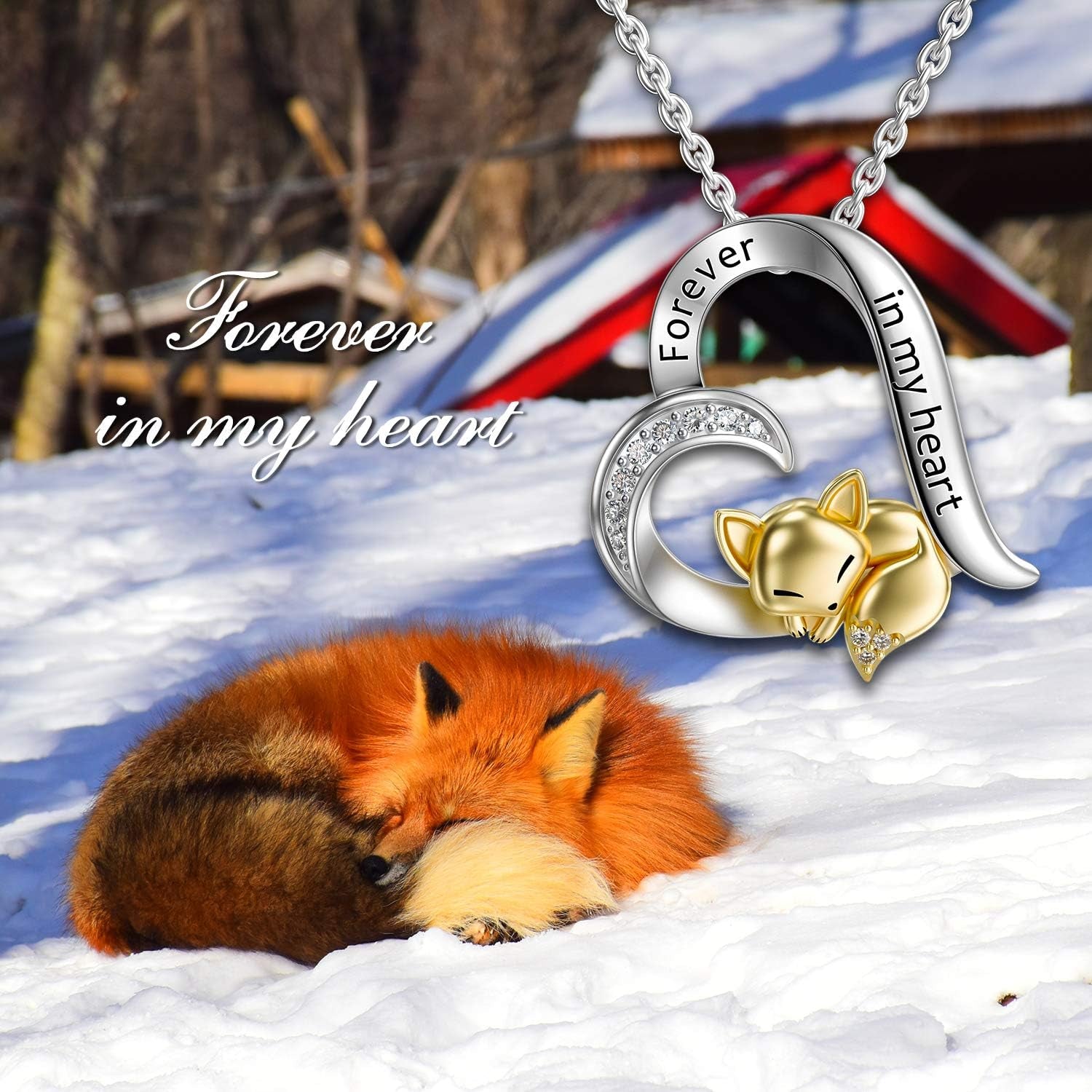 Fox Necklace Foxes Heart Pendant Necklace Gift for Women
