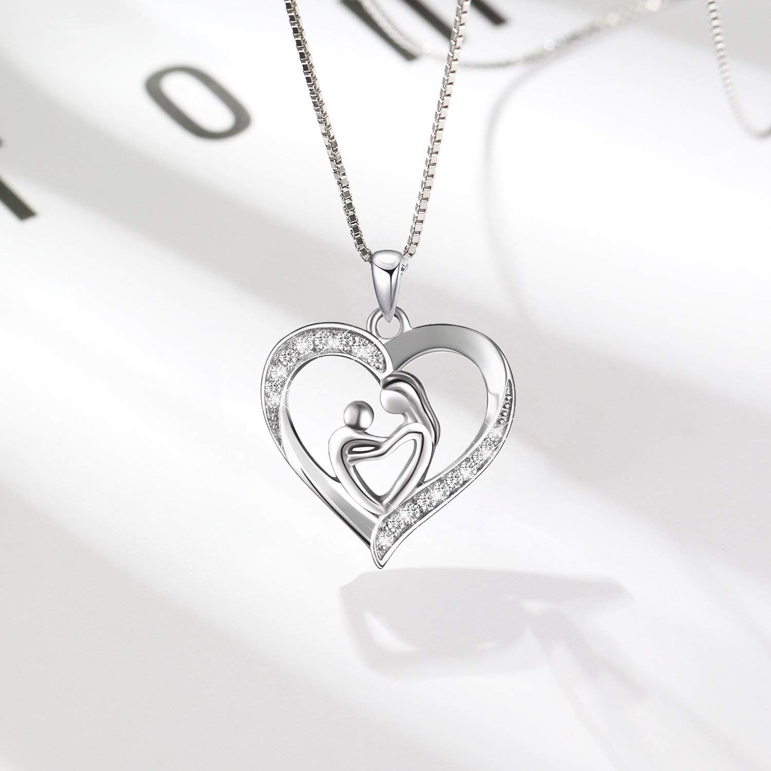 S925 Sterling Silver Heart Pendant Necklace for Women Mom Mother Christmas Birthday Gifts Jewelry