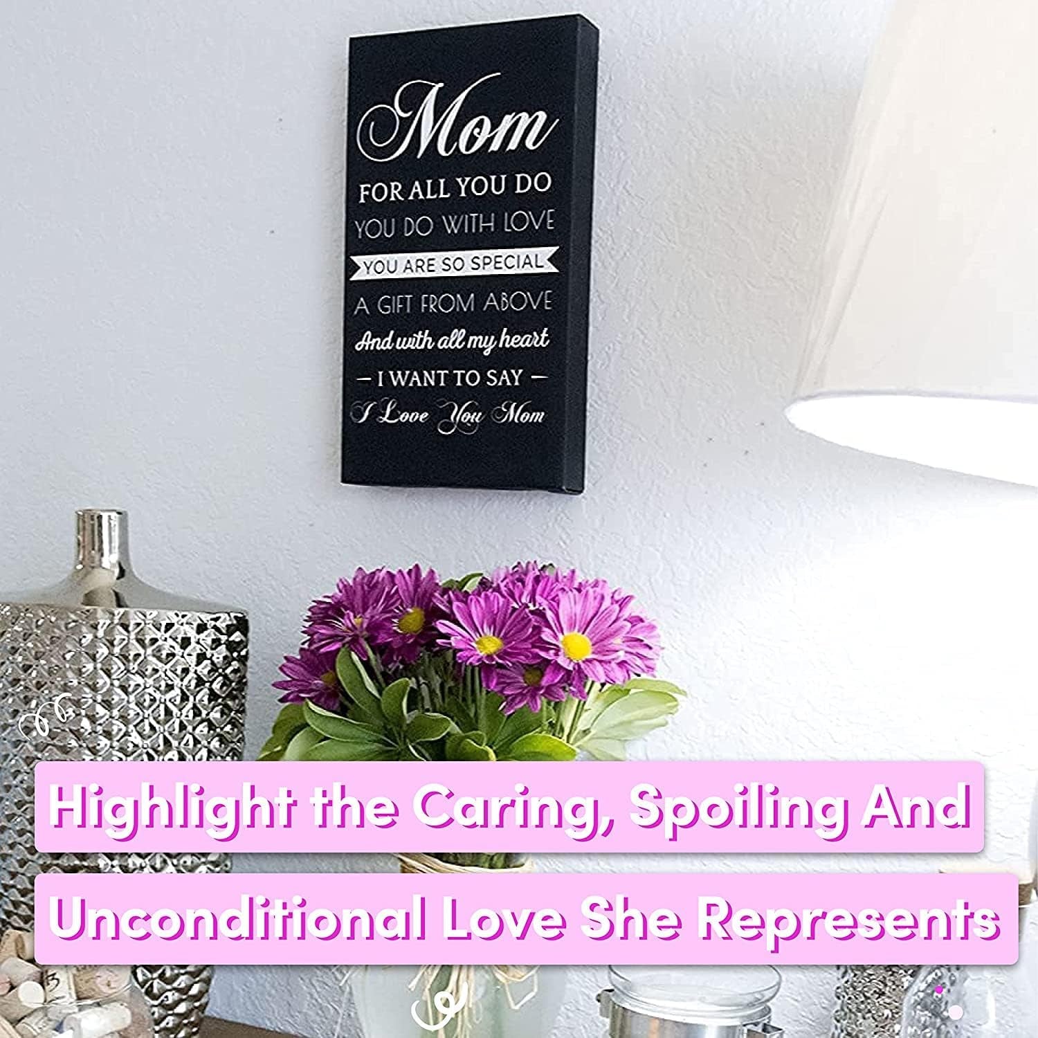 Canvas Wall Art Mom Gifts - Hangable Home Decor Gifts for Mom - Unique Birthday Gifts for Mom, Gifts from Daughter - 14 X 8 X 1.5 Inches (Black/Canvas)