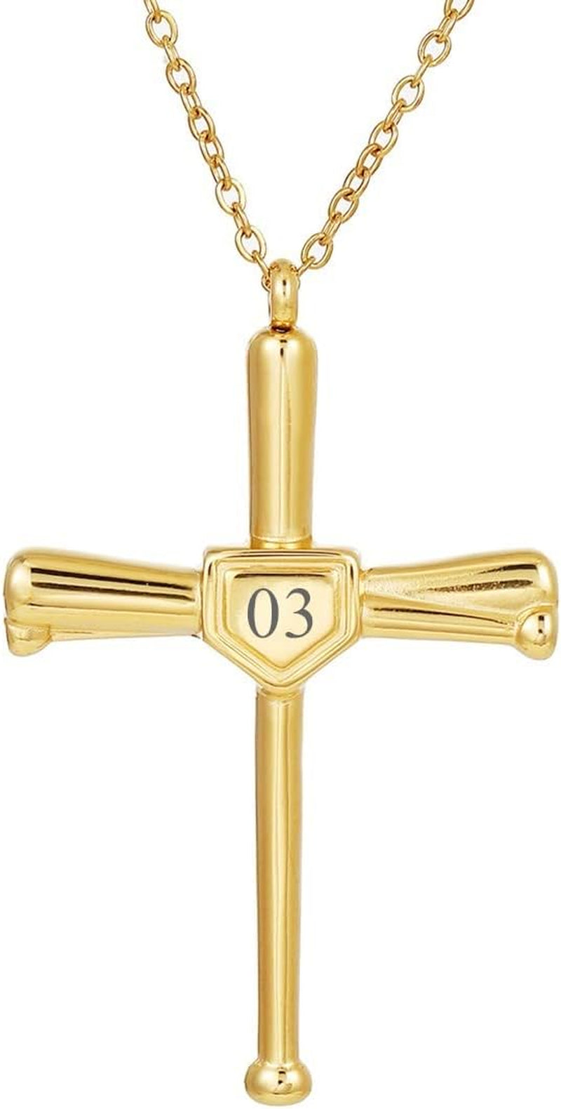 Baseball Bats Cross Necklace with Number Stainless Steel 18K Gold Plated Charm Sports Pendant Gift 03