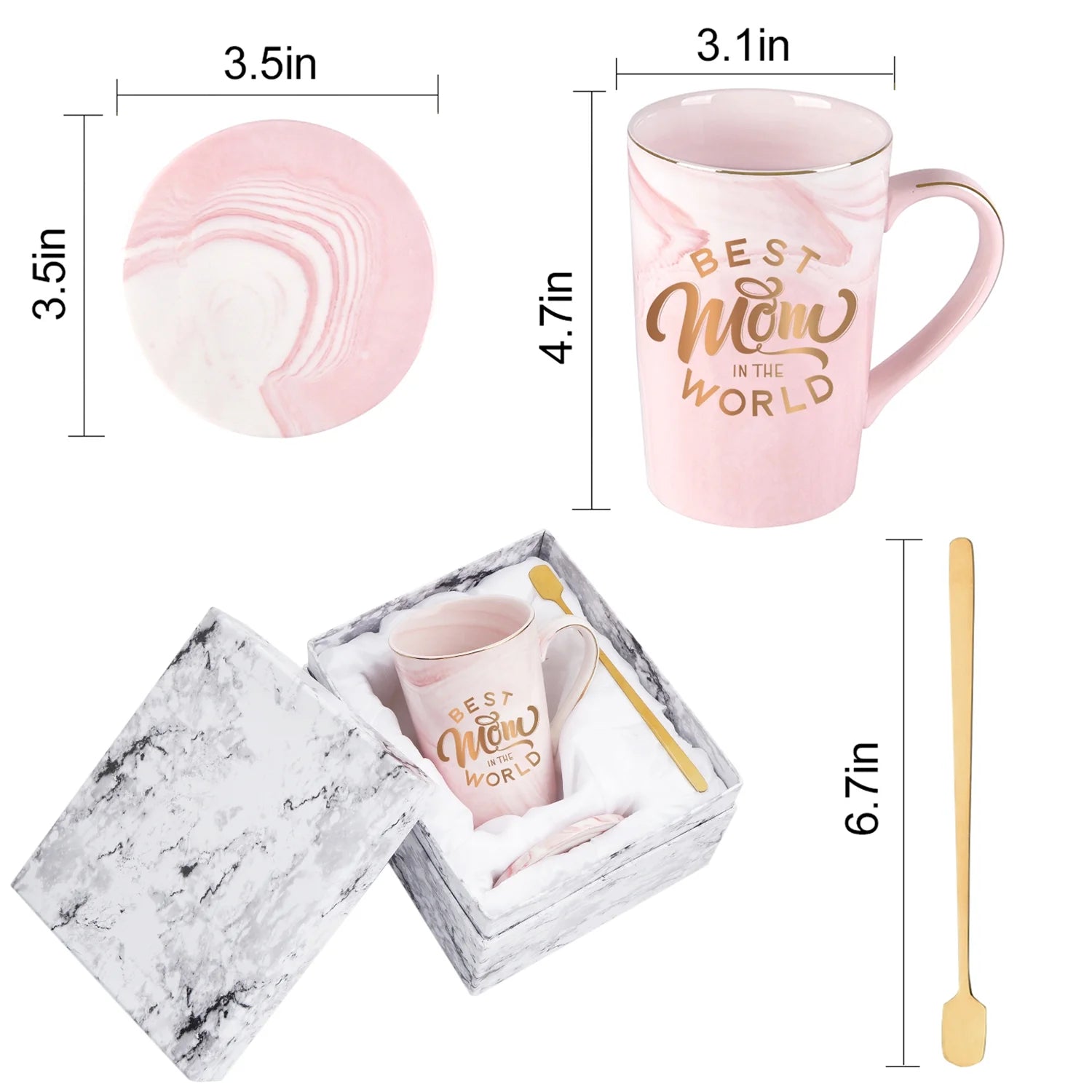 Gifts for Mom - Best Mom in the World Coffee Mugs, Mom Gifts, Mothers Day Gifts for Mom, Christmas Gifts,  14 Fl Oz Pink Coffee Mugs Ceramic Mug Tea Cup
