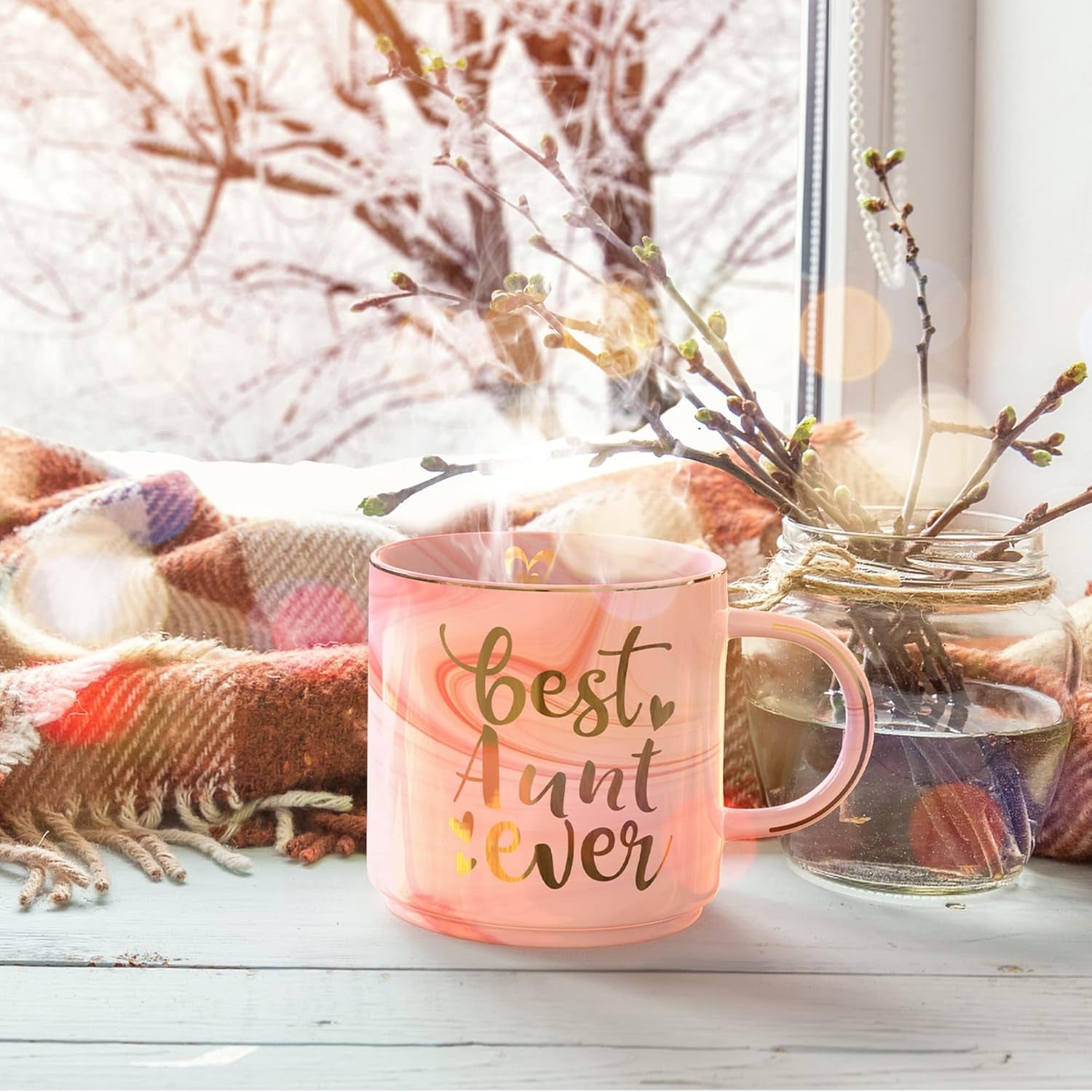 Aunt Gifts from Niece, Nephew - Pink Ceramic Marble Coffee Mug Cup 11.5Oz - Best Aunt Ever - Birthday Gift for Auntie - BAE Novelty Present for Christmas, Thanksgiving or Any Occasions