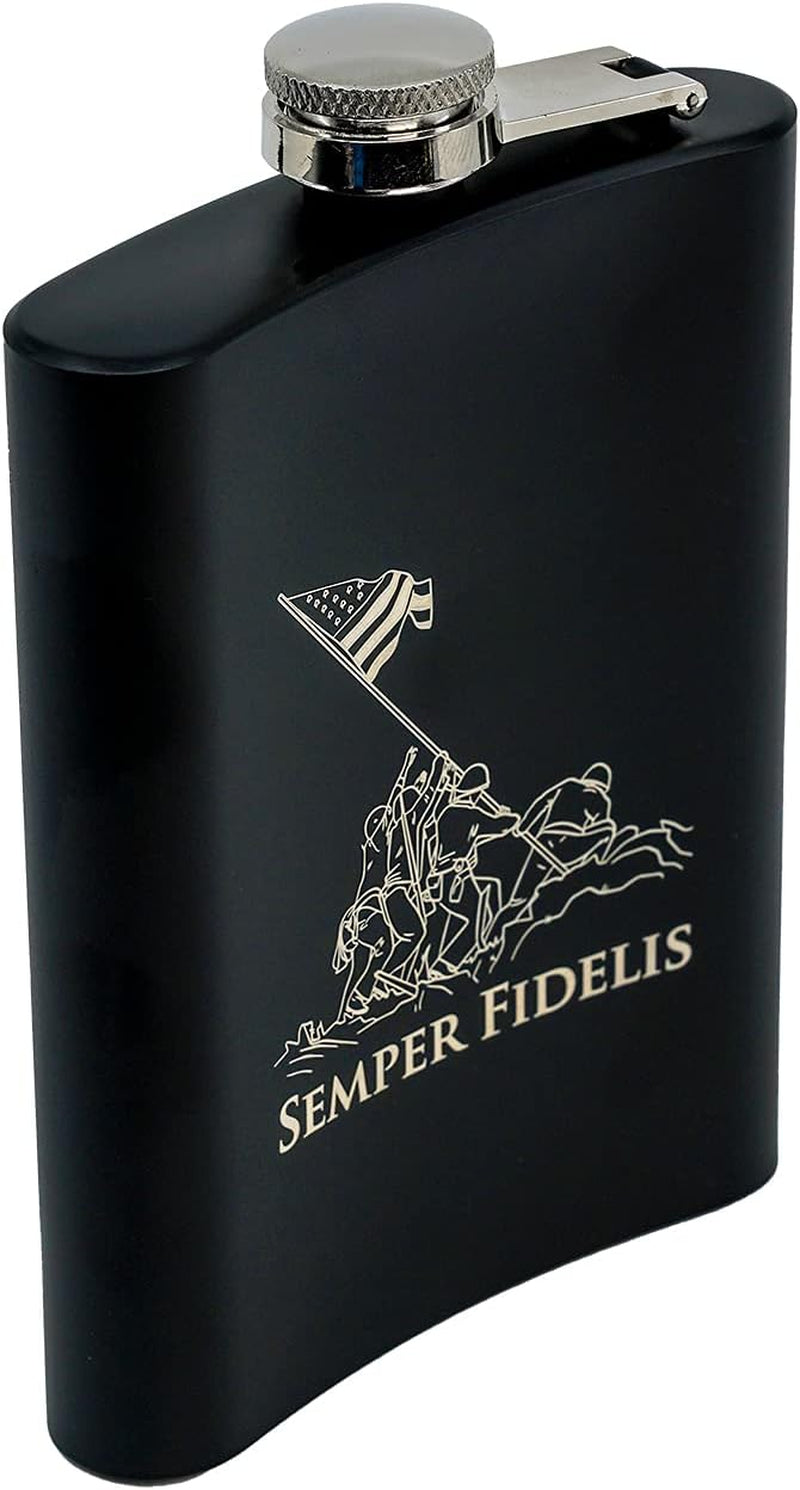 USMC 8 Oz Flask | Stainless Steel Hip Flask for Liquor – Matte Black, Great Gift Idea for Marines