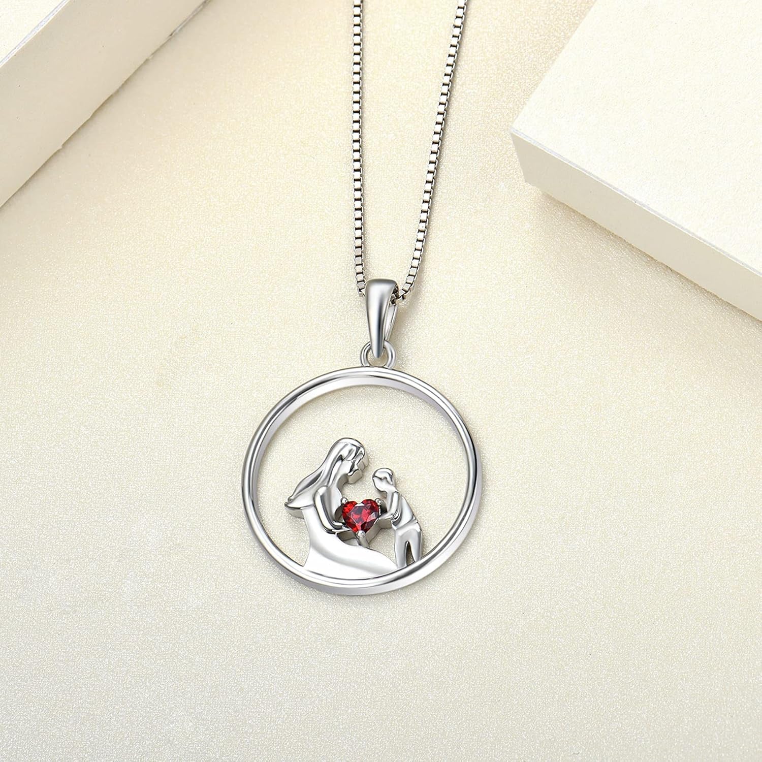 Women'S Mother Necklace 925 Sterling Silver round Mum Pendant Birthstone Jewelry for Mom