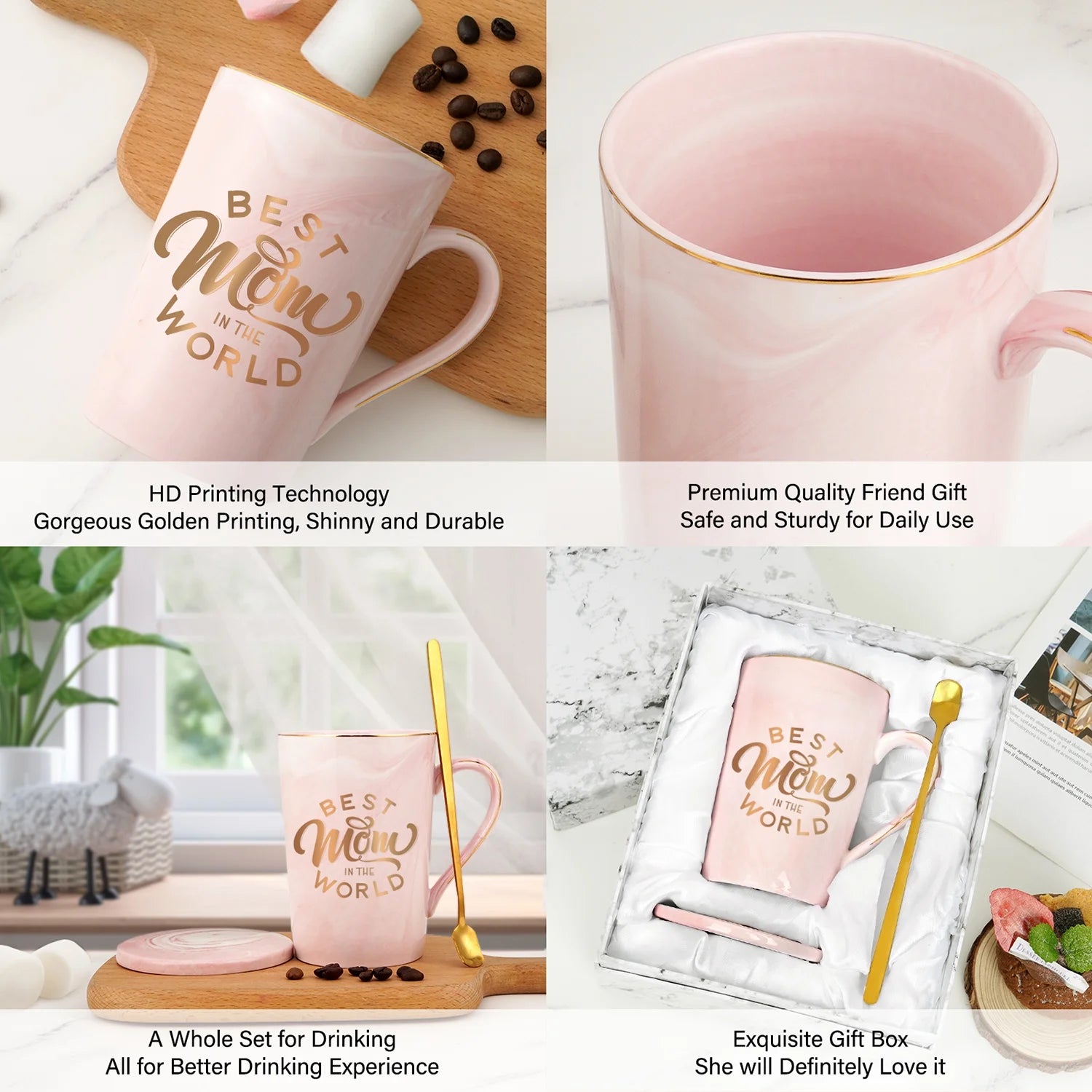Gifts for Mom - Best Mom in the World Coffee Mugs, Mom Gifts, Mothers Day Gifts for Mom, Christmas Gifts,  14 Fl Oz Pink Coffee Mugs Ceramic Mug Tea Cup