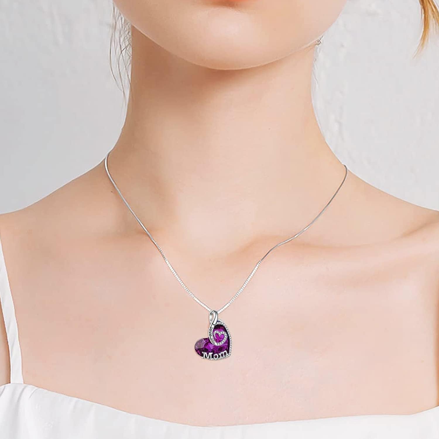 Gift for Mom Sterling Silver I Love You Mom Jewelry with Heart Crystal Birthday Gifts for Mom from Son Daughter