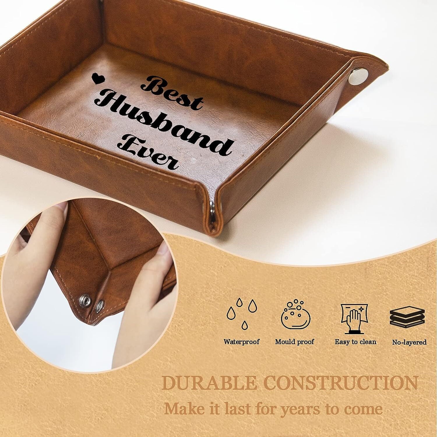 "Best Husband Ever" PU Leather Tray and Keychain Set