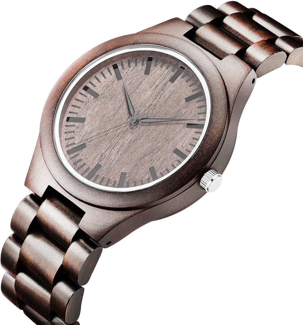 Engraved Wooden Watches for Men - Handmade Mens Wood Watches for Husband Boyfriend Dad Son Gifts