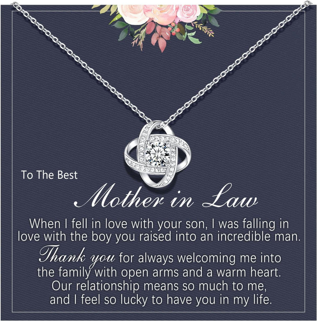 Silver Love Knot Necklace for Women, Mothers Day Wedding Valentines Christmas Birthday Gifts