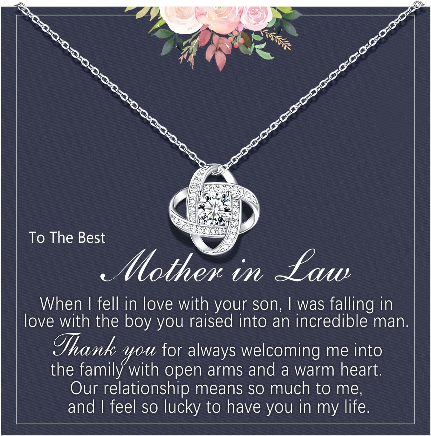 Silver Love Knot Necklace for Women, Mothers Day Wedding Valentines Christmas Birthday Gifts