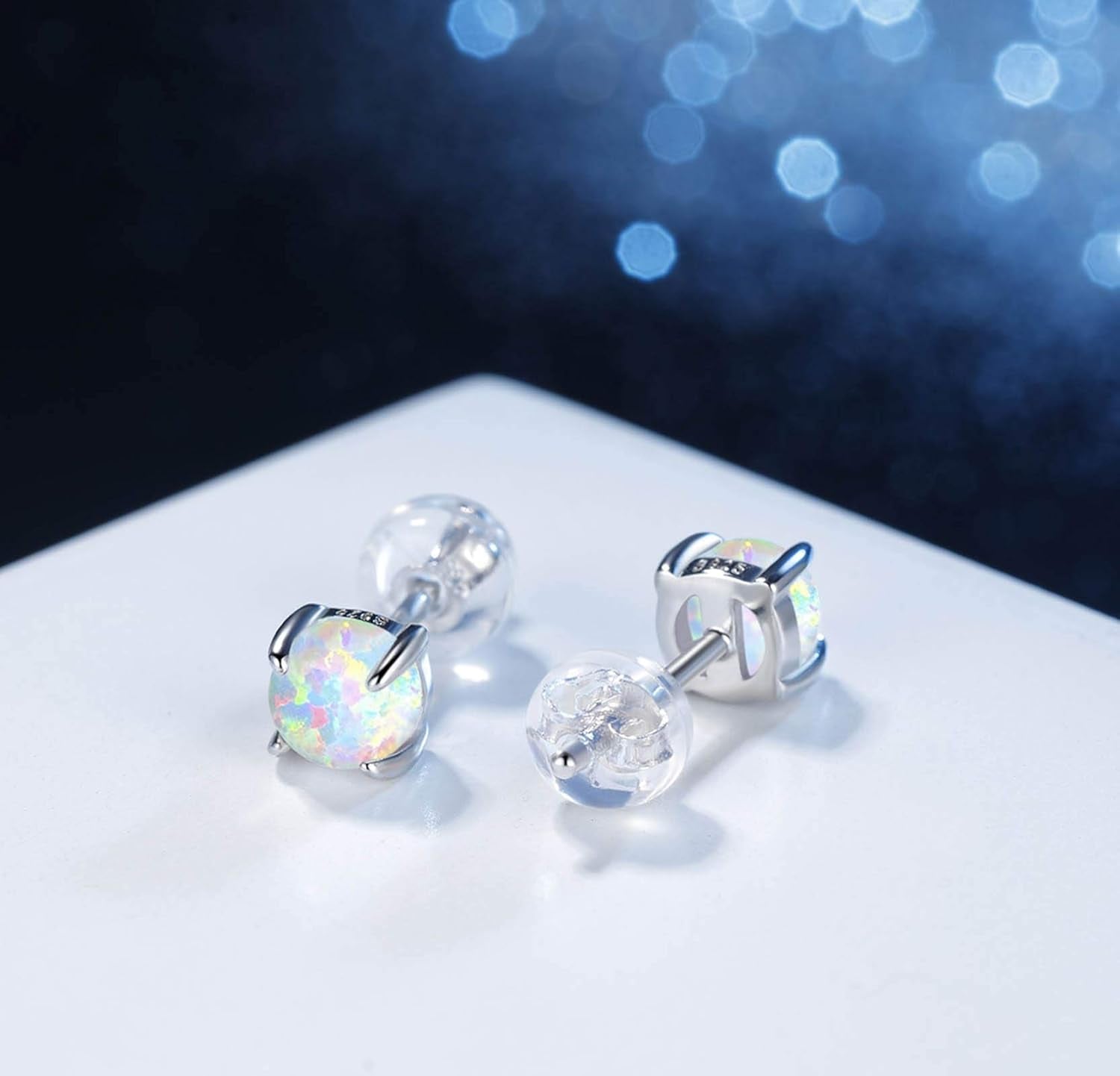 Sterling Silver - Opal Stone Screw Back Stud Earrings (5Mm/7Mm)
