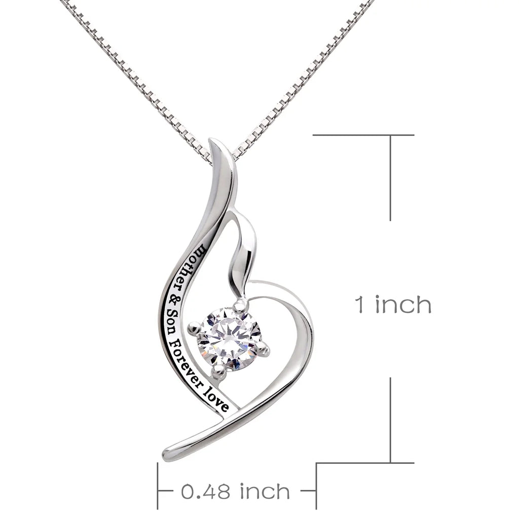 Jewelry Sterling Silver "Mother & Son Forever Love" Cubic Zirconia Pendant Necklace