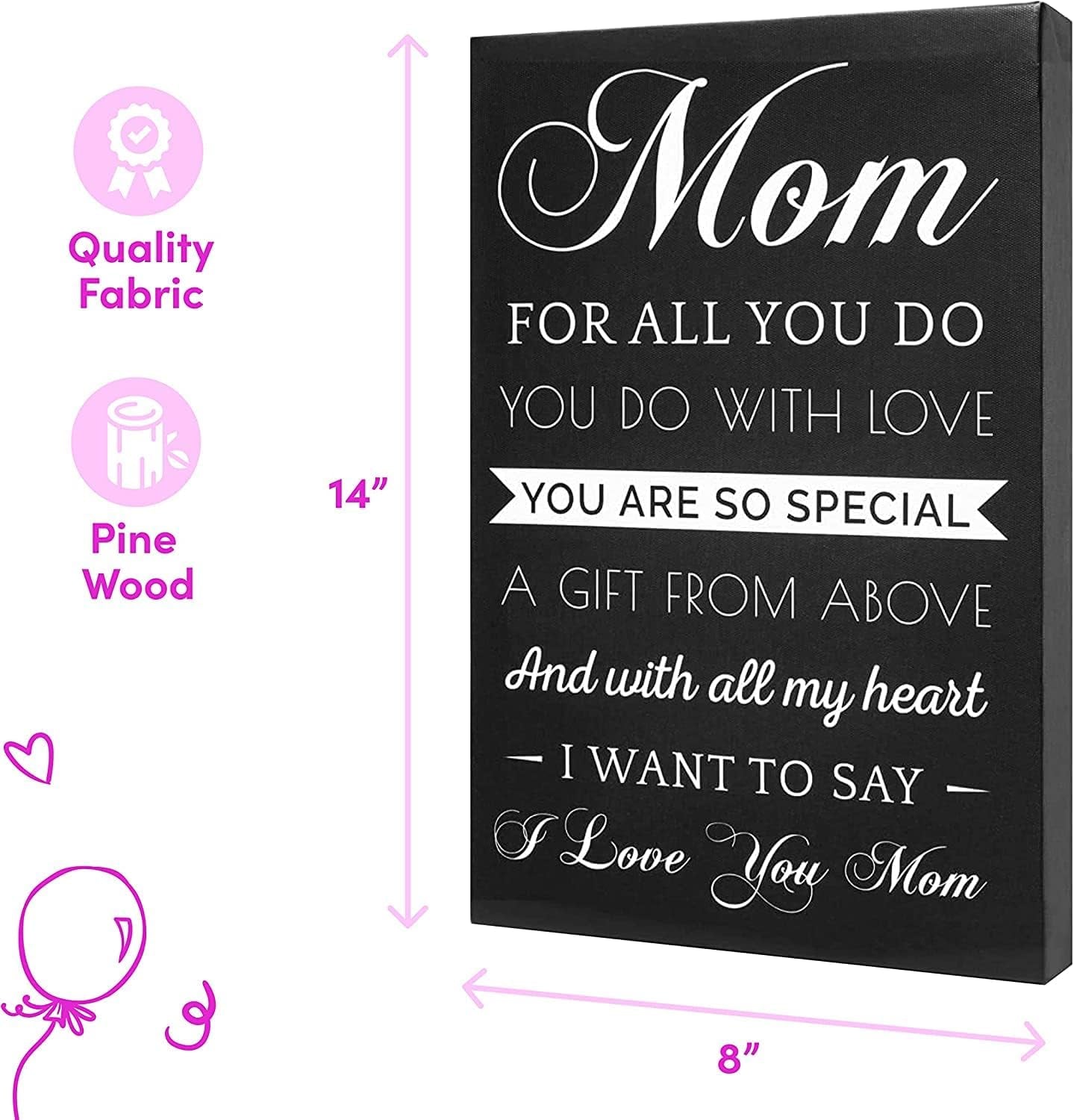 Canvas Wall Art Mom Gifts - Hangable Home Decor Gifts for Mom - Unique Birthday Gifts for Mom, Gifts from Daughter - 14 X 8 X 1.5 Inches (Black/Canvas)