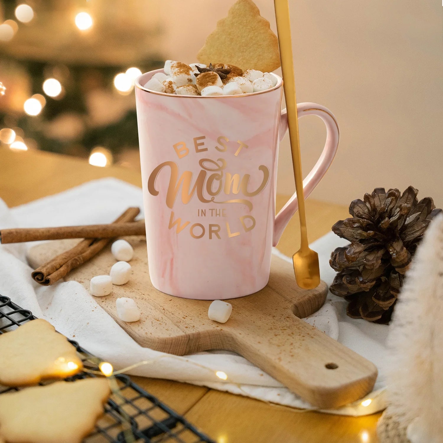 Gifts for Mom - Best Mom in the World Coffee Mugs, Mom Gifts, Mothers Day Gifts for Mom, Christmas Gifts,  14 Fl Oz Pink Coffee Mugs Ceramic Mug Tea Cup