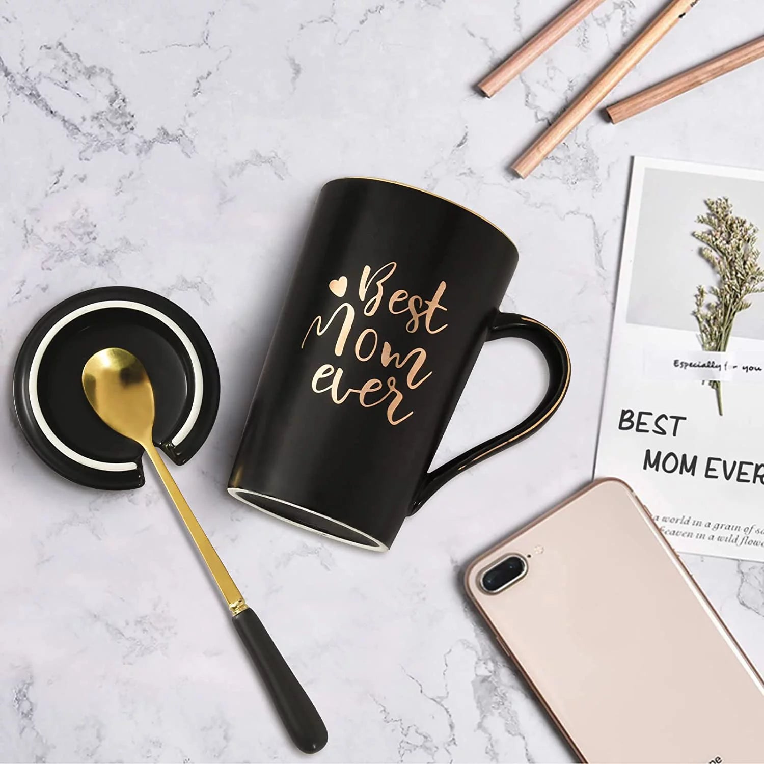 Gifts for Mom - Best Mom Ever Coffee Mug, Mom Gifts for Mothers Day, Birthday Gifts, Christmas Gifts, Mom Gifts,  14 Fl Oz Black Coffee Mugs Ceramic Mug Tea Cup