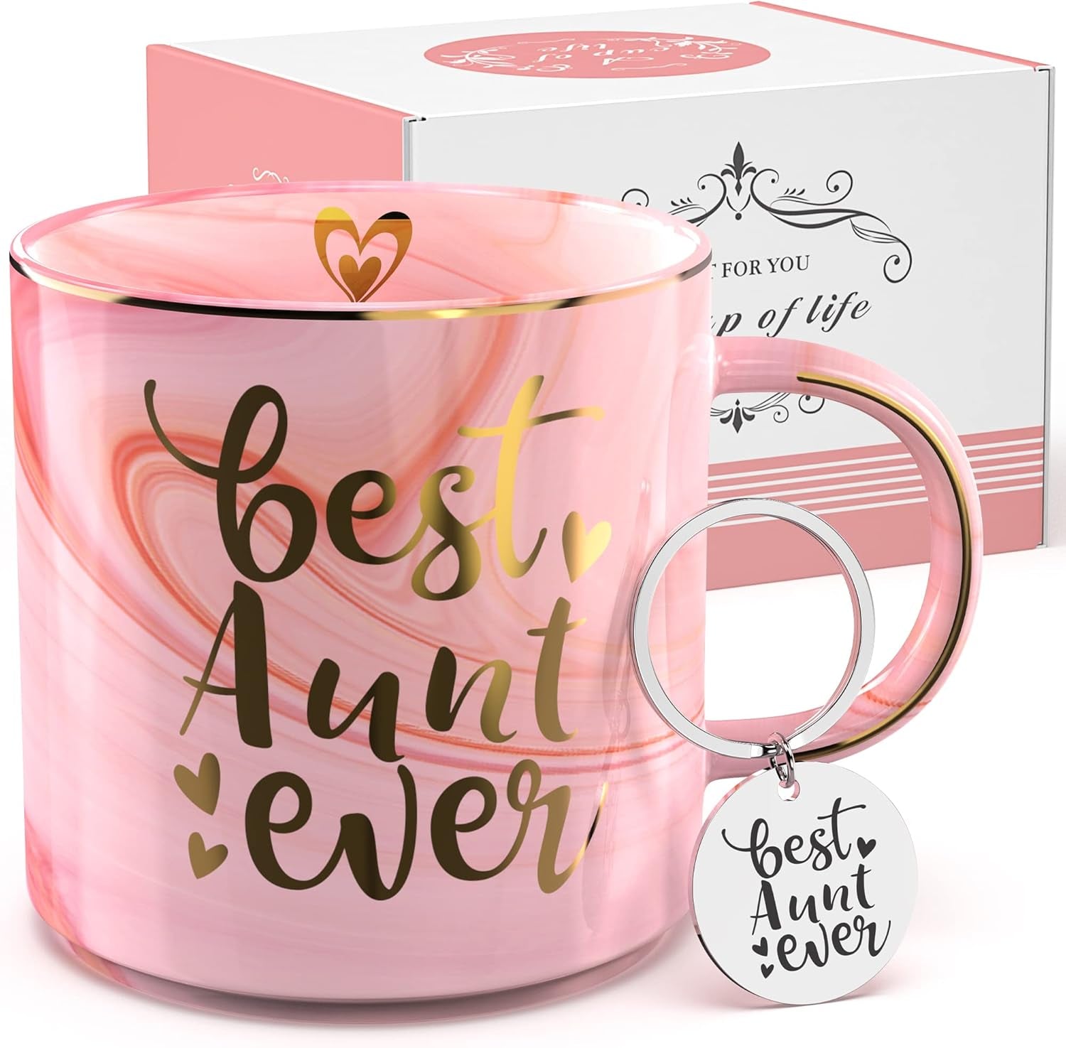 Aunt Gifts from Niece, Nephew - Pink Ceramic Marble Coffee Mug Cup 11.5Oz - Best Aunt Ever - Birthday Gift for Auntie - BAE Novelty Present for Christmas, Thanksgiving or Any Occasions