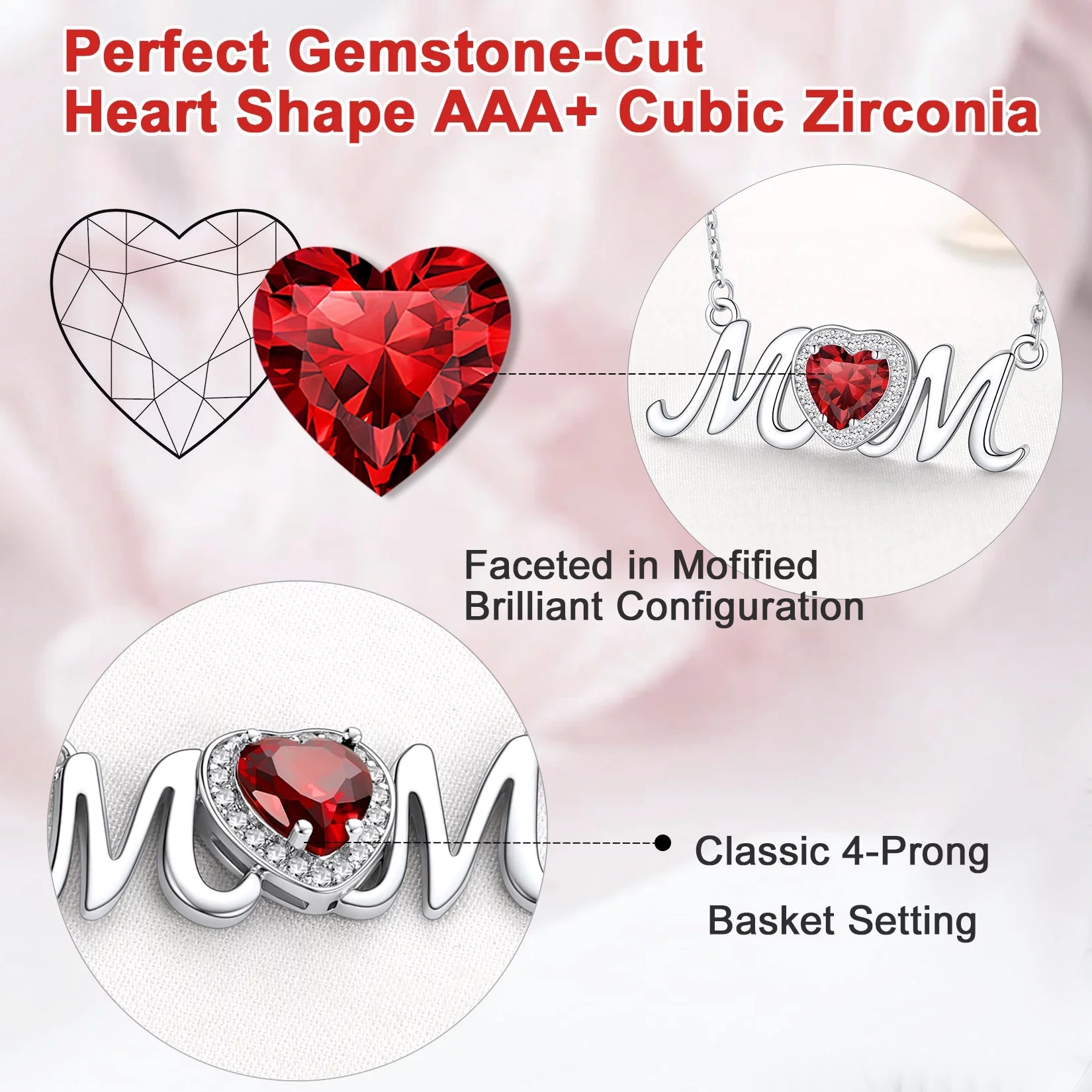 925 Sterling Silver Birthstone Love Heart Mom Necklace Jewelry for Women Mother'S Necklaces Choker Birthday Mothers Day Gift