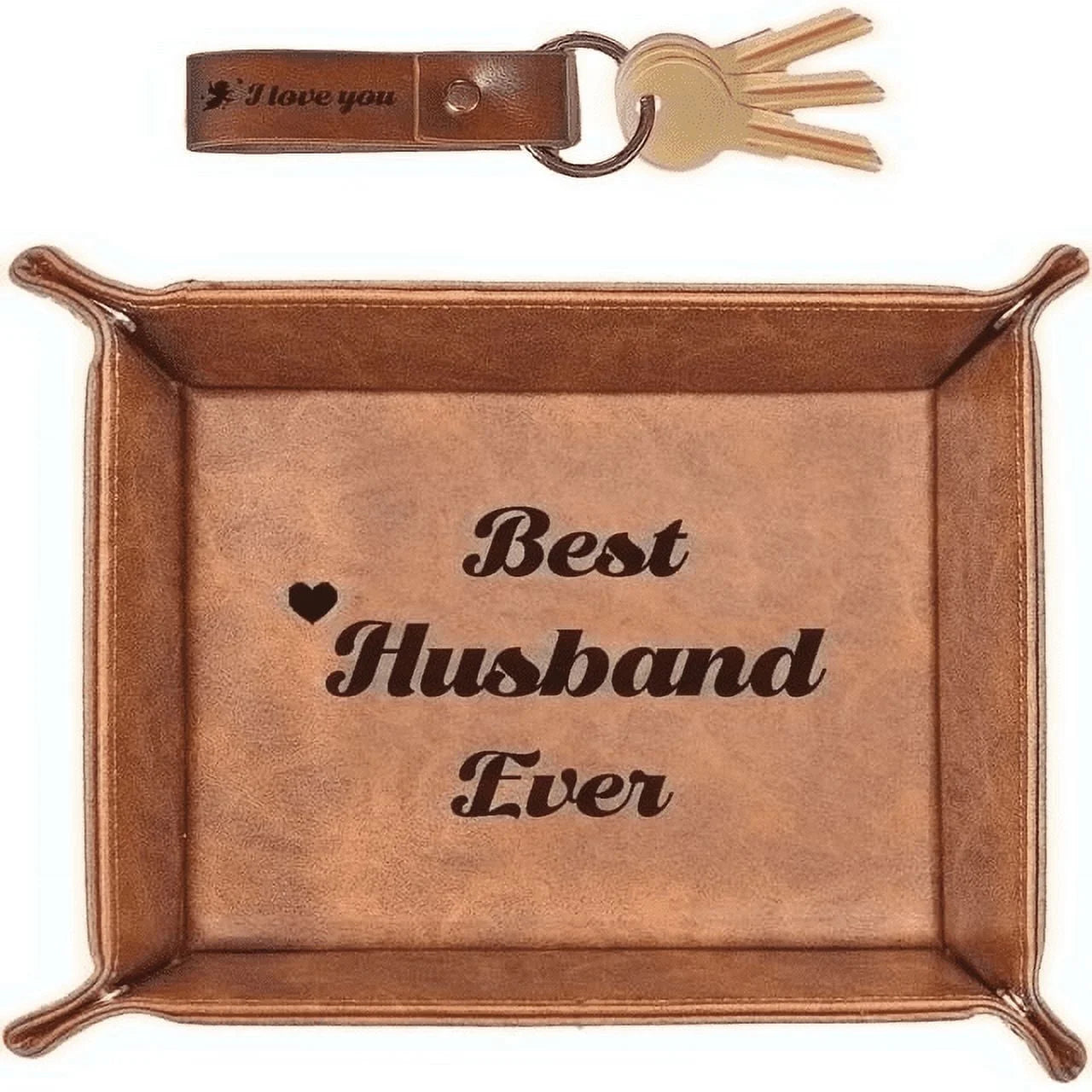 "Best Husband Ever" PU Leather Tray and Keychain Set