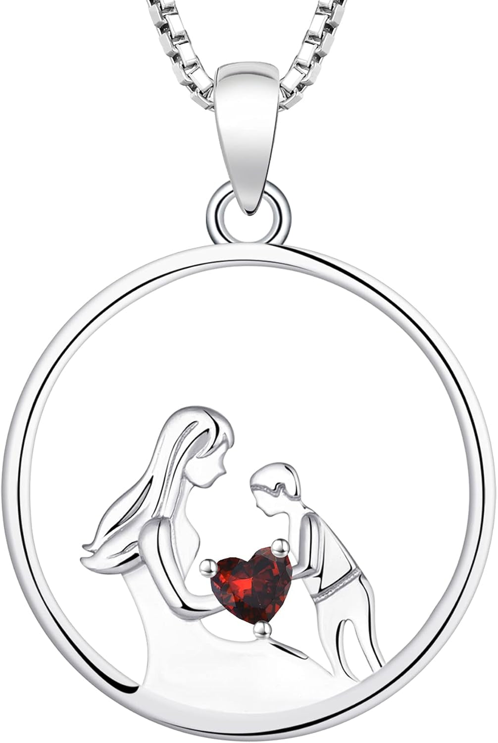 Women'S Mother Necklace 925 Sterling Silver round Mum Pendant Birthstone Jewelry for Mom