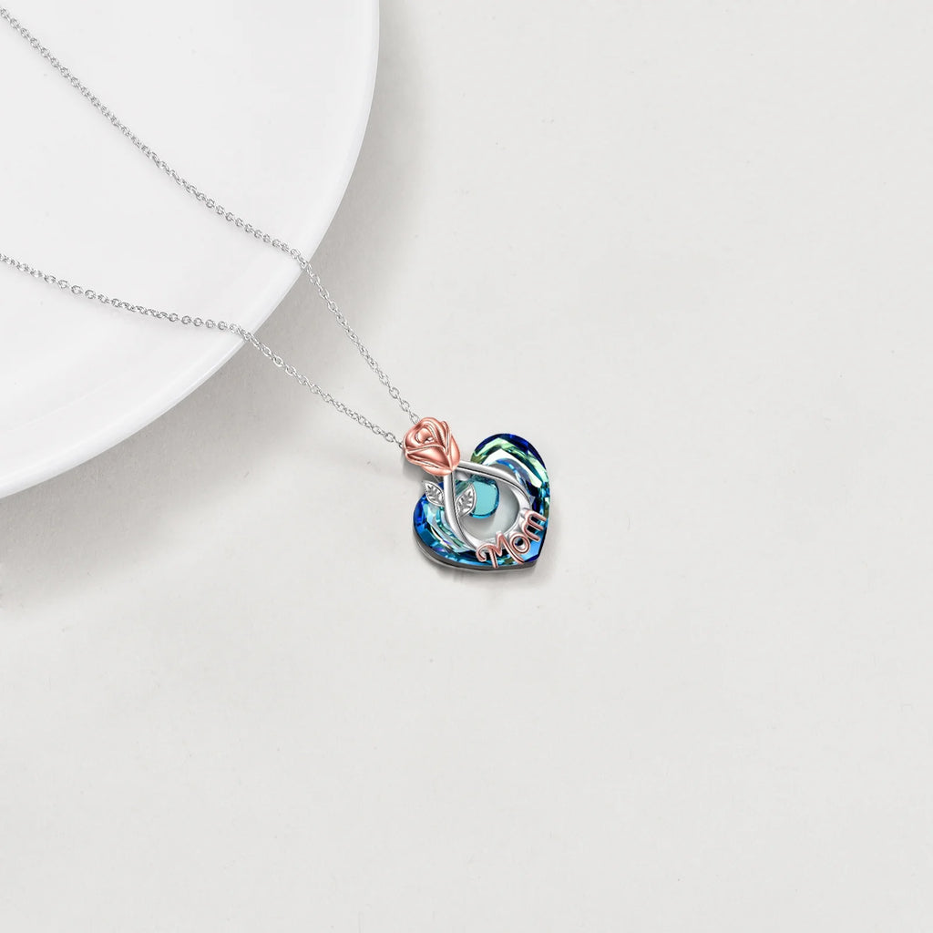 Mothers Day Gifts for Mom Necklace 925 Sterling Silver Mom Necklace with Heart Crystal Necklace Jewerly Mothers Day Gifts for Women Mother