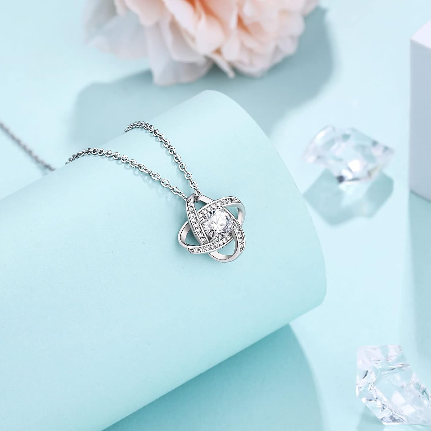 Silver Love Knot Necklace for Women, Mothers Day Wedding Valentines Christmas Birthday Gifts