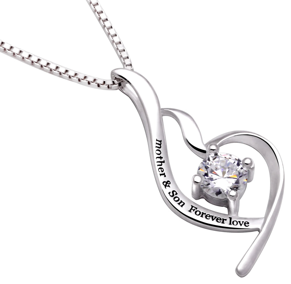 Jewelry Sterling Silver "Mother & Son Forever Love" Cubic Zirconia Pendant Necklace