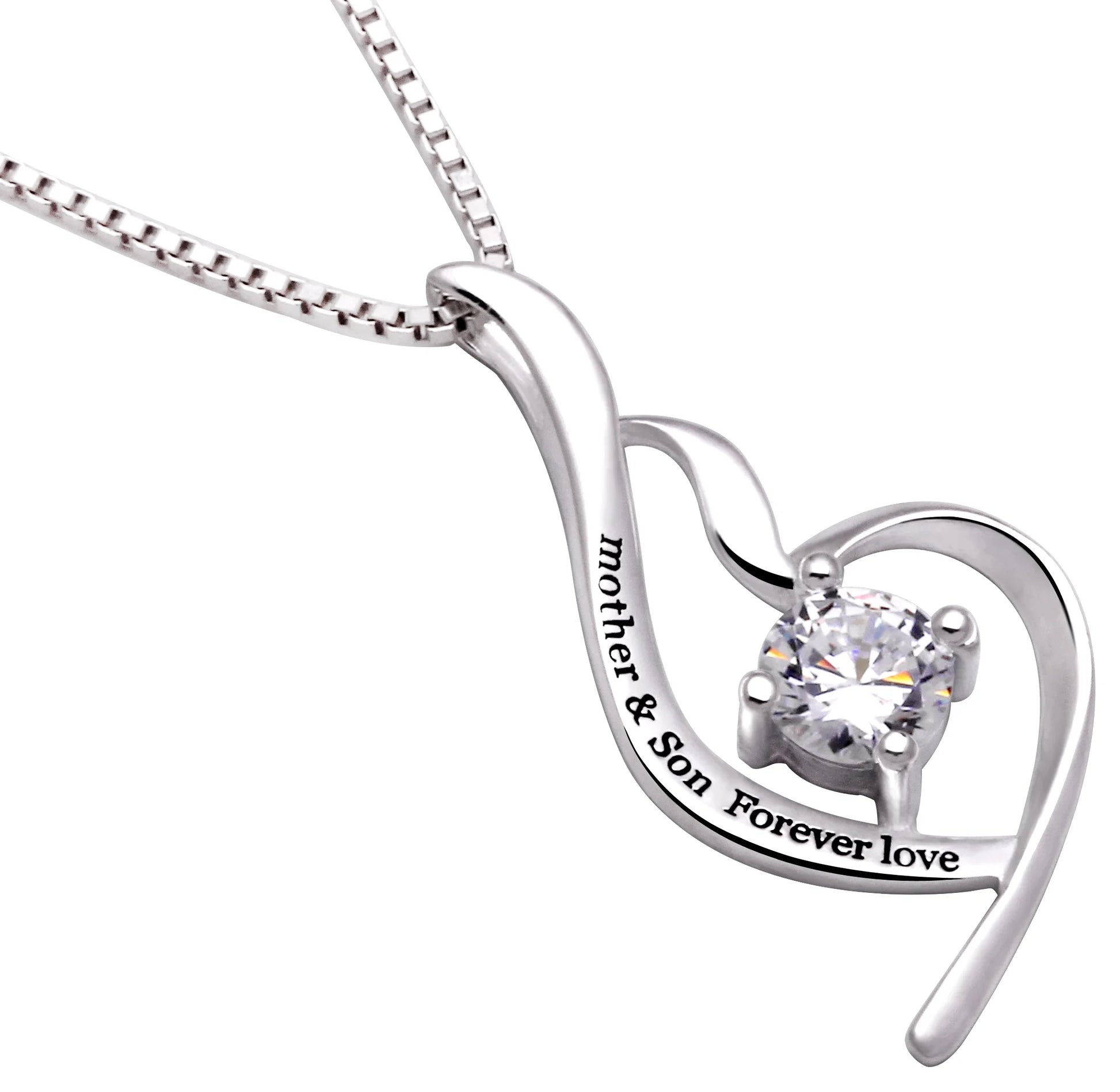 Jewelry Sterling Silver "Mother & Son Forever Love" Cubic Zirconia Pendant Necklace