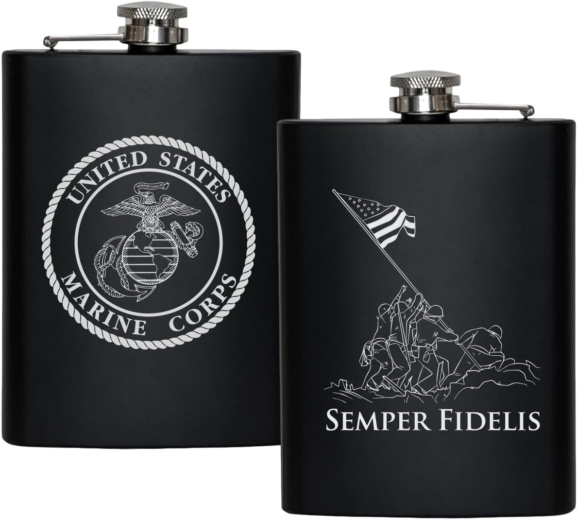 USMC 8 Oz Flask | Stainless Steel Hip Flask for Liquor – Matte Black, Great Gift Idea for Marines