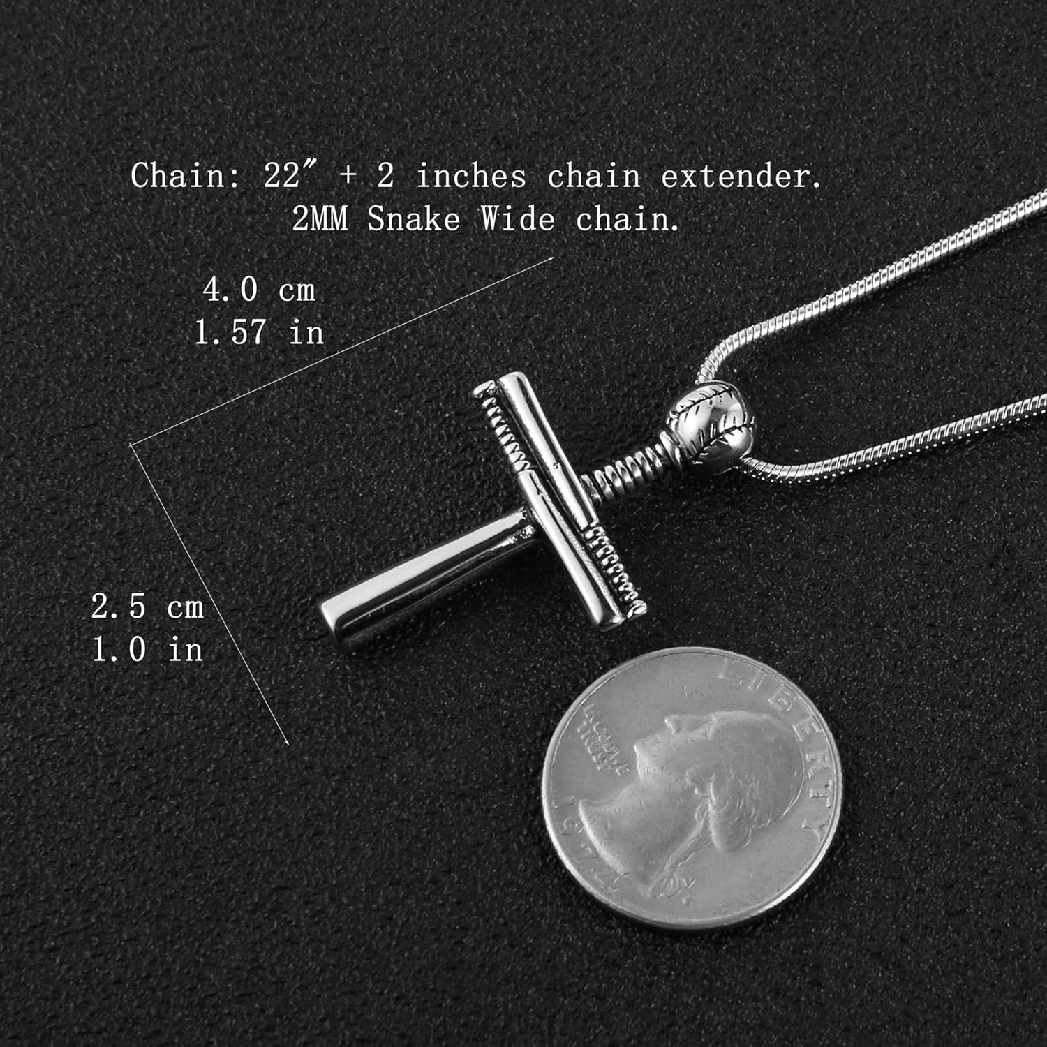 Baseball Cross Sports Pendant Stainless Steel Baseball Bat Cross Necklace, Large and Small