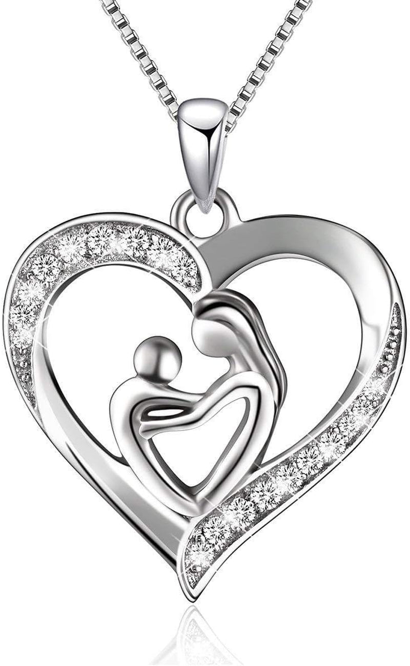 S925 Sterling Silver Heart Pendant Necklace for Women Mom Mother Christmas Birthday Gifts Jewelry