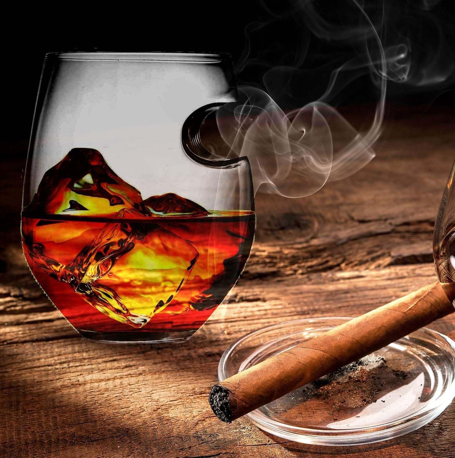 Whiskey Cigar Glasses - Set of 2 - Old Fashioned Whiskey Tumbler with Side Mounted Holder Cigar Rest - Father'S Day Gift - Dad, Husband, Grandpa, Brother