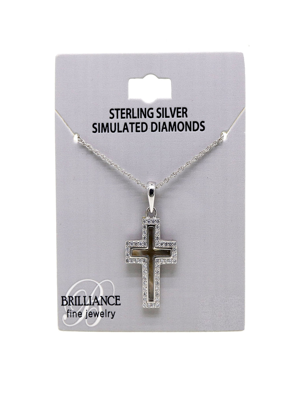 Simulated Diamonds & Mother of Pearl Cross Pendant in Sterling Silver