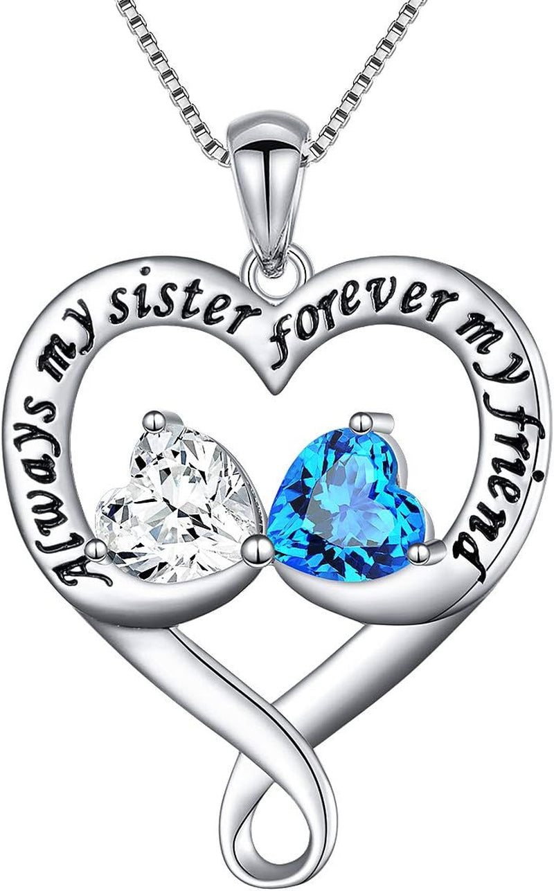 925 Sterling Silver Always My Sister & Daughter Mother Forever My Friend Love Heart Necklace for Women & Mother Gift