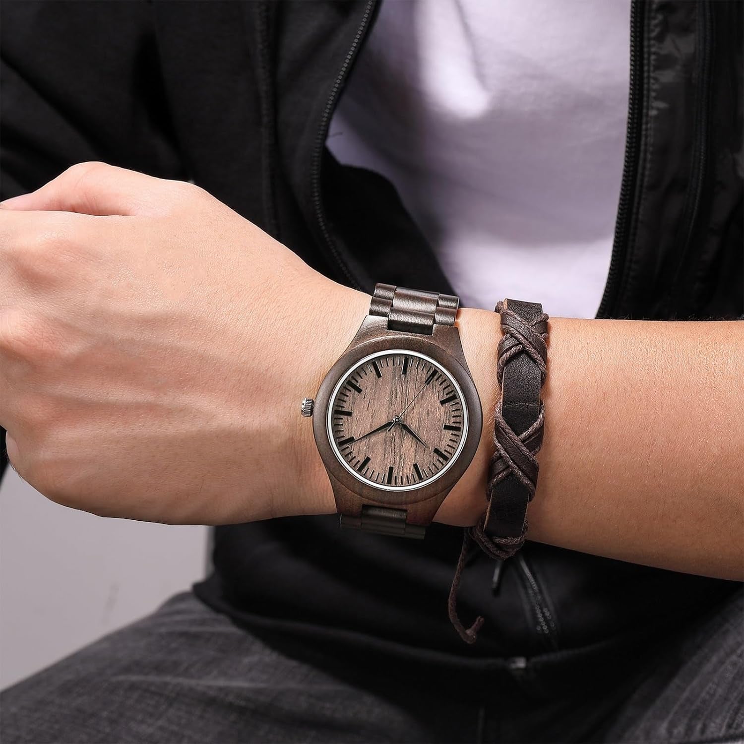 Engraved Wooden Watches for Men - Handmade Mens Wood Watches for Husband Boyfriend Dad Son Gifts