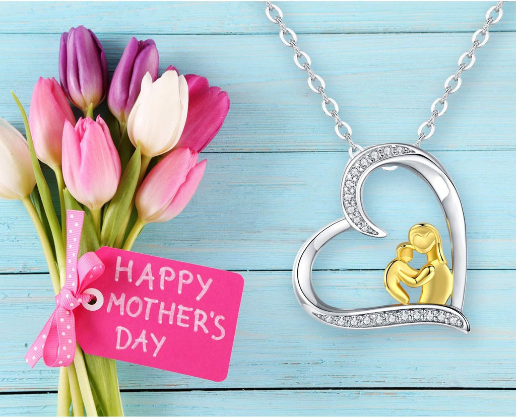Sterling Silver Mom Necklace Mama Bear Pendant Necklace Jewelry for New Mom Grandmother Women