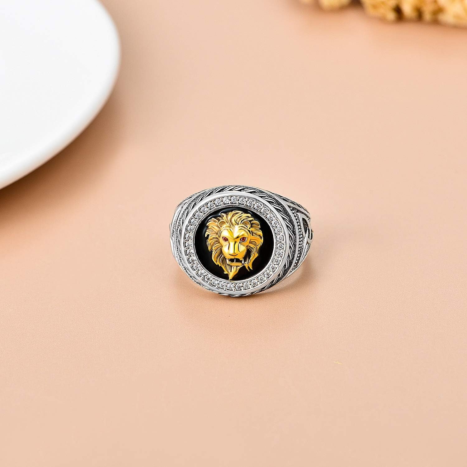 Animal Kingdom the King Lion Head Ring, 925 Sterling Silver Men Lion Rock Ring Gift for Men Father Friend