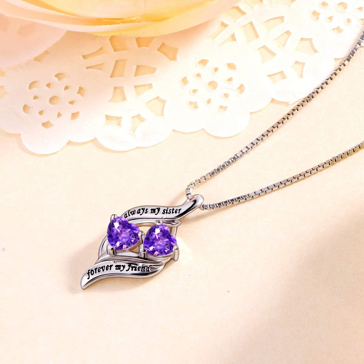 925 Sterling Silver Always My Sister & Daughter Mother Forever My Friend Love Heart Necklace for Women & Mother Gift