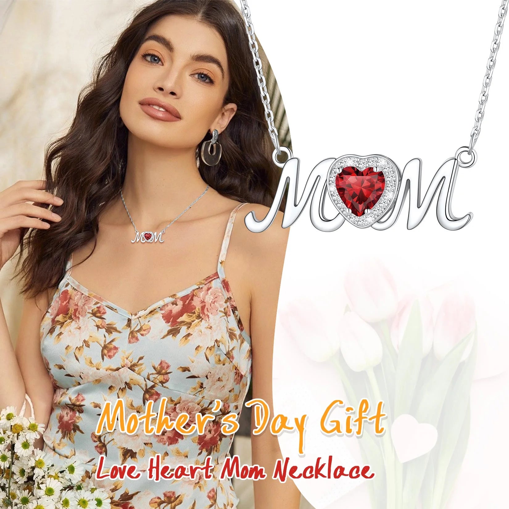 925 Sterling Silver Birthstone Love Heart Mom Necklace Jewelry for Women Mother'S Necklaces Choker Birthday Mothers Day Gift