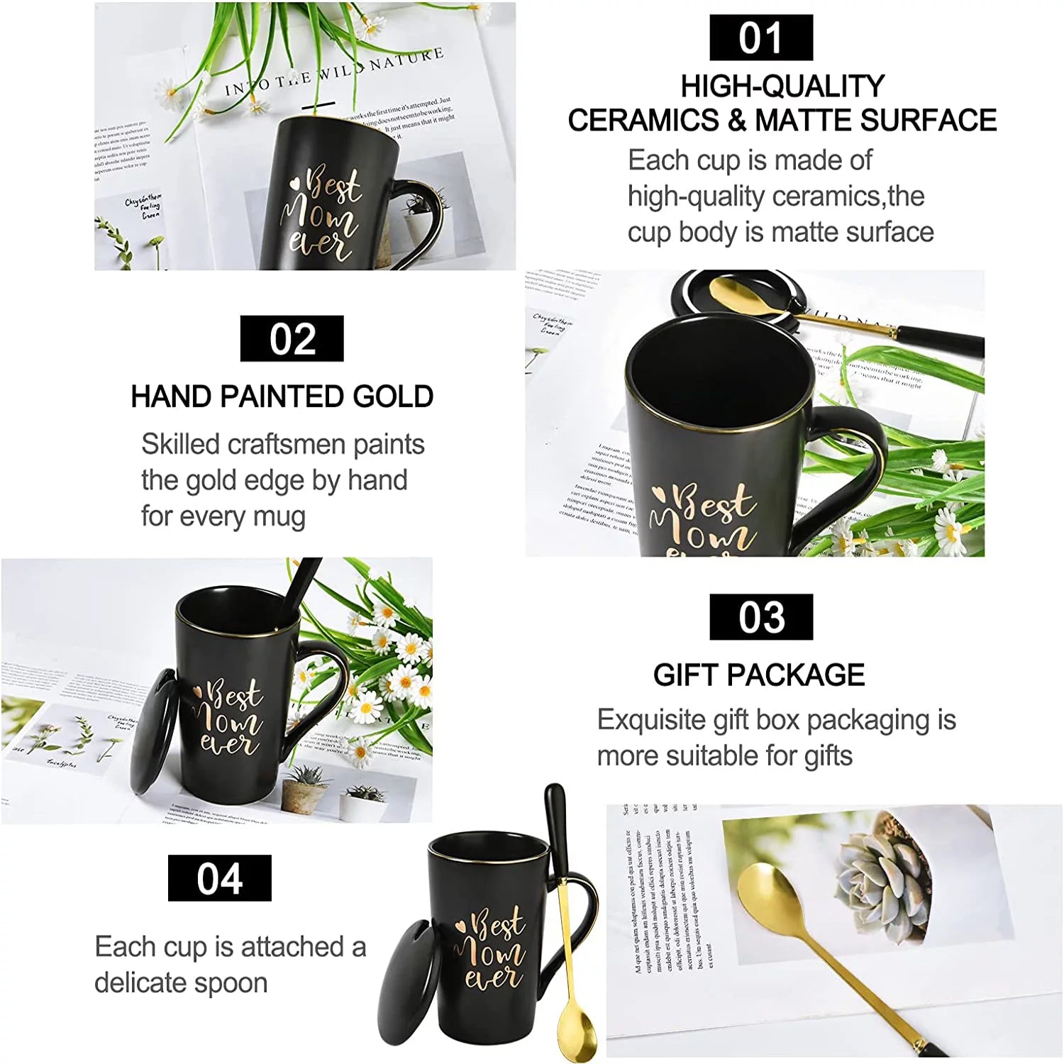 Gifts for Mom - Best Mom Ever Coffee Mug, Mom Gifts for Mothers Day, Birthday Gifts, Christmas Gifts, Mom Gifts,  14 Fl Oz Black Coffee Mugs Ceramic Mug Tea Cup