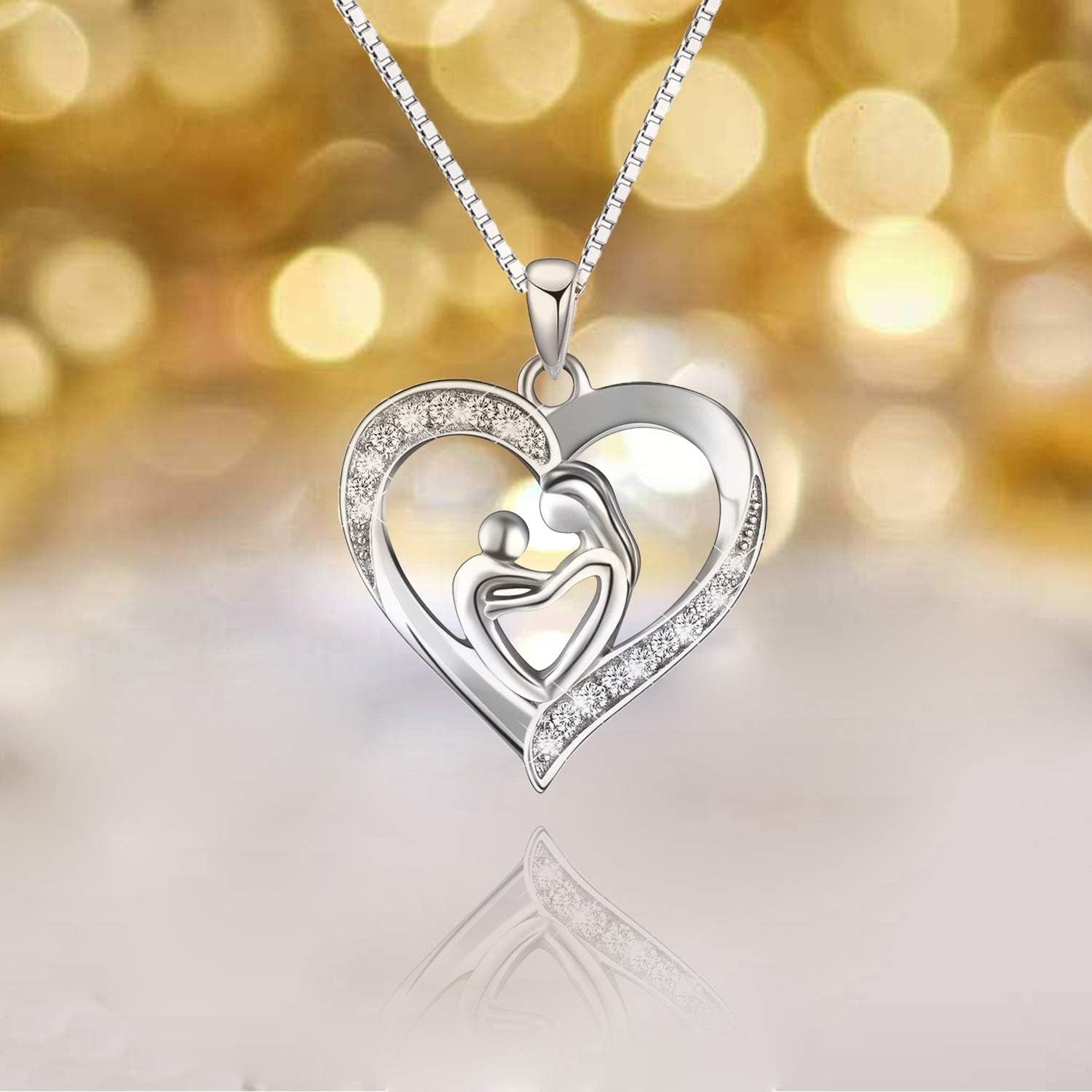 S925 Sterling Silver Heart Pendant Necklace for Women Mom Mother Christmas Birthday Gifts Jewelry