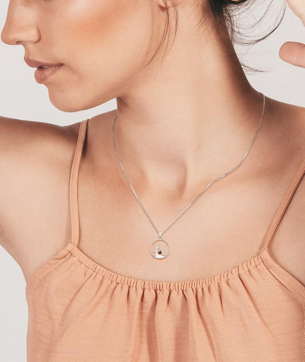 Women'S Mother Necklace 925 Sterling Silver round Mum Pendant Birthstone Jewelry for Mom