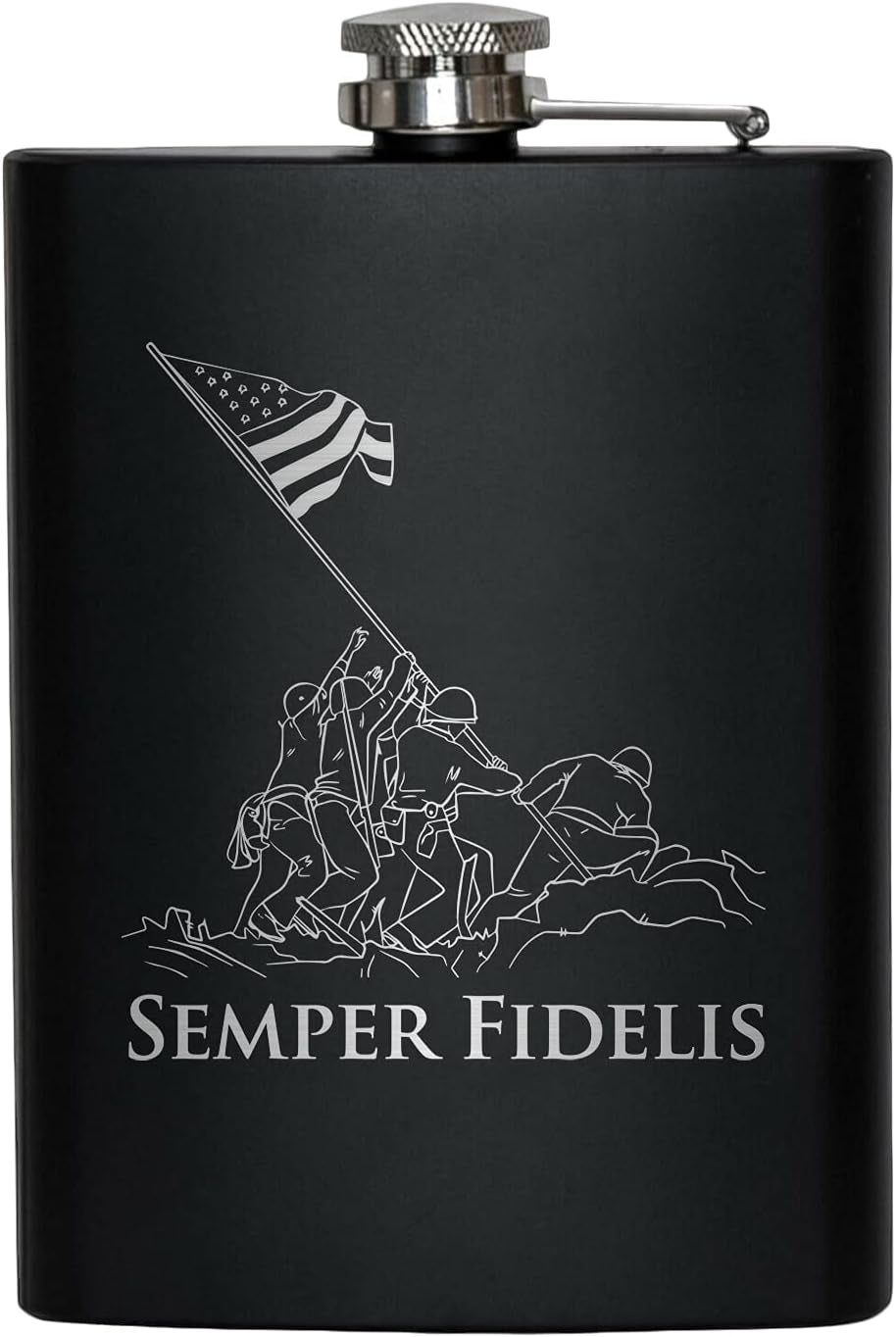 USMC 8 Oz Flask | Stainless Steel Hip Flask for Liquor – Matte Black, Great Gift Idea for Marines