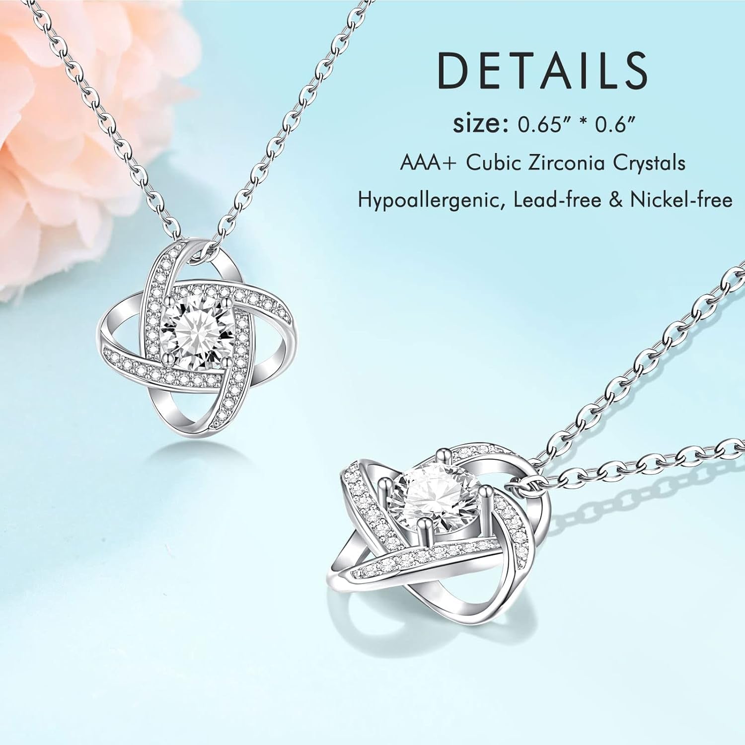 Silver Love Knot Necklace for Women, Mothers Day Wedding Valentines Christmas Birthday Gifts