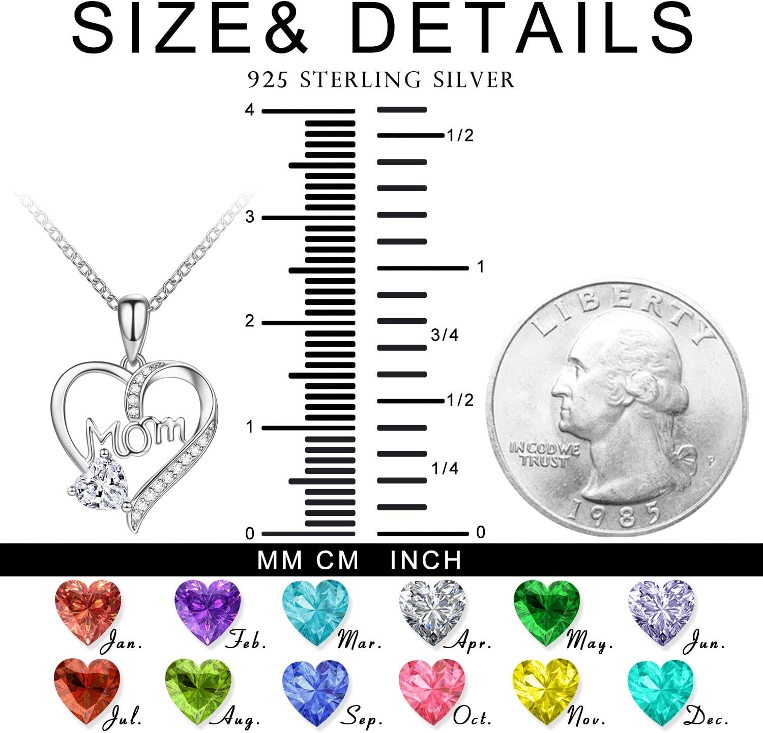 Mom Necklace for Women 925 Sterling Silver Birthstone Necklace for Mom, Necklaces for Mom Christmas Gifts Birthday Gifts for Mom