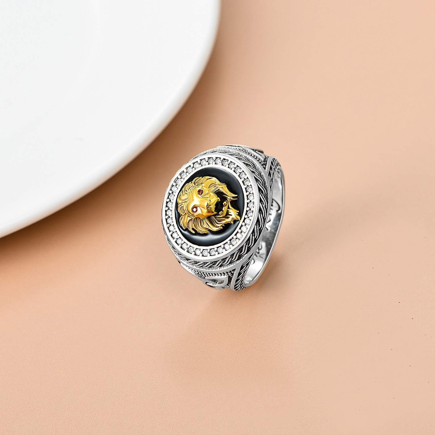 Animal Kingdom the King Lion Head Ring, 925 Sterling Silver Men Lion Rock Ring Gift for Men Father Friend