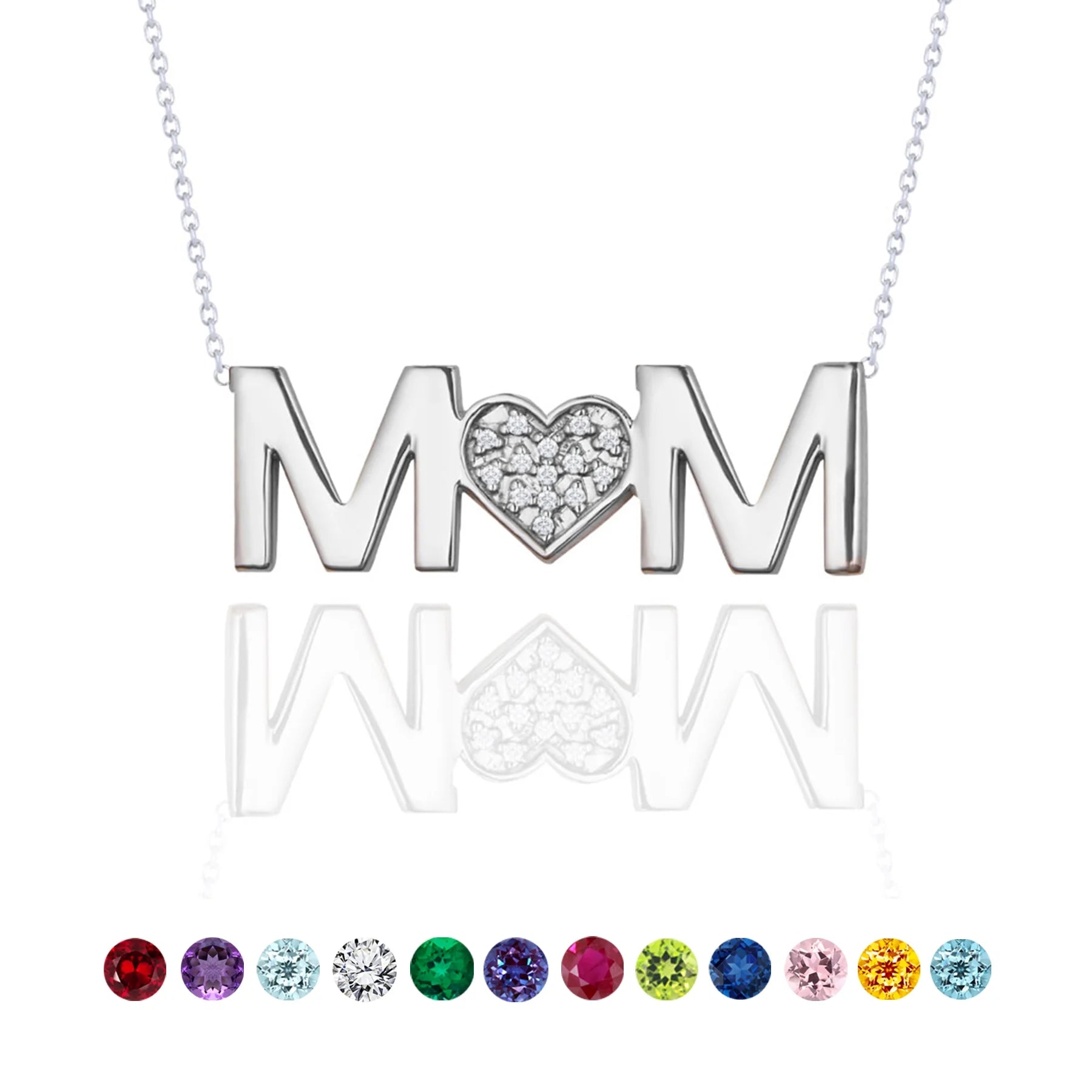 MOM Pendant Necklace - Moissanite - April Birthstone in 18K White Gold over Silver