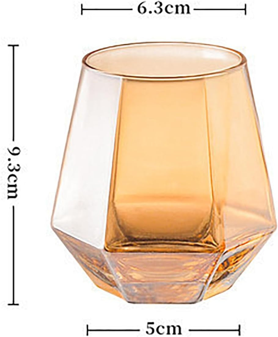 Stemless Wine Glass Set of 4, Hexagonal Crystal Glassware, Old Fashion Diamond Whiskey Glasses for Wine, Cocktails and Rum, Birthday Gifts, Christmas Gifts and Father'S Day Gifts.(Amber)